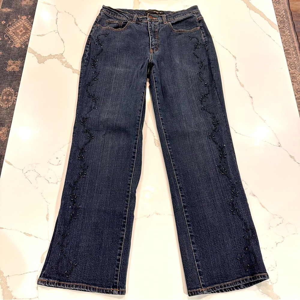 Vtg 80s Venezia Womens High Rise Jeans Embroidered Black Beaded Sz 14 Bootcut